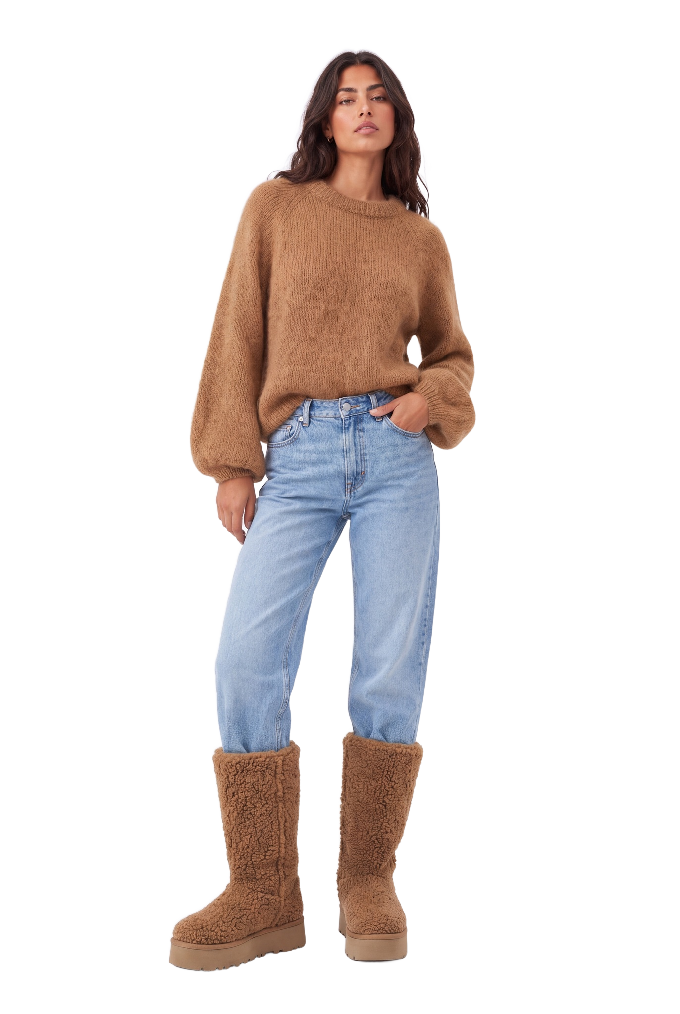 Rosie Mohair Knit Pullover Medium Brown model image