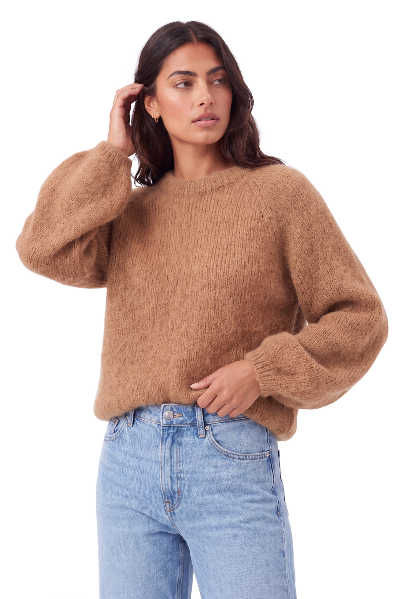 Rosie Mohair Knit Pullover Medium Brown model image close-up
