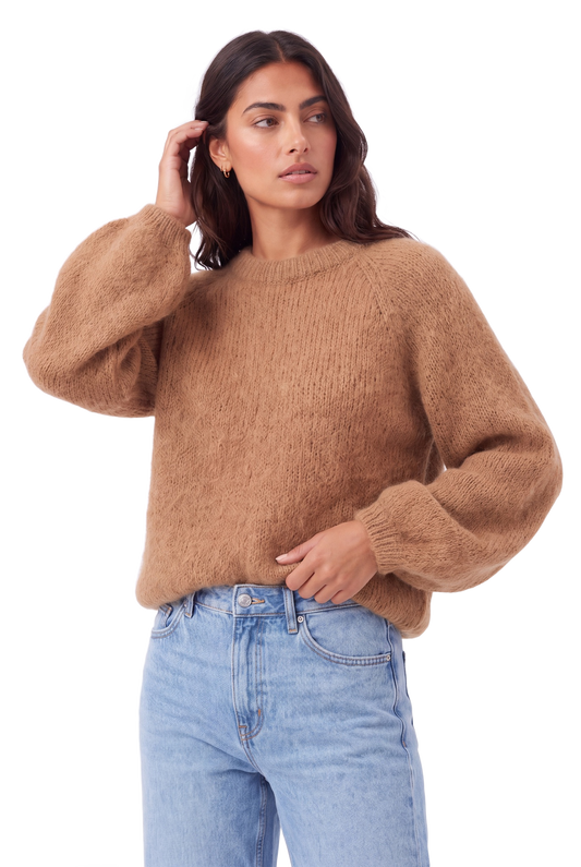 Rosie Mohair Knit Pullover Medium Brown model image close-up