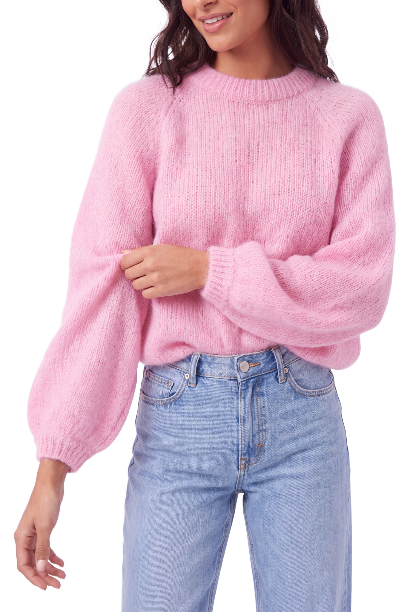Rosie Mohair Knit Pullover Soft Berry model image close-up