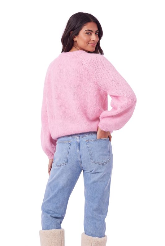 Rosie Mohair Knit Pullover Soft Berry model image back close-up