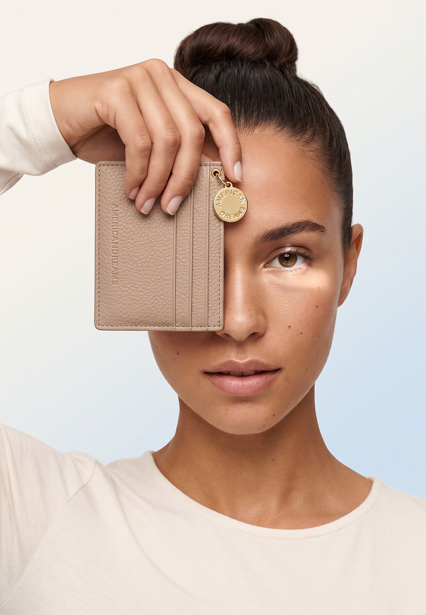 Signature Card Holder Leather with Charm Light Brown