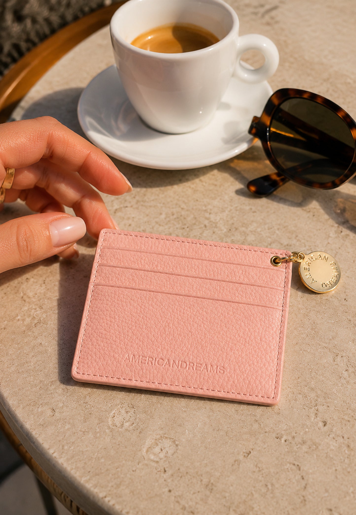 Signature Card Holder Leather with Charm Light Pink