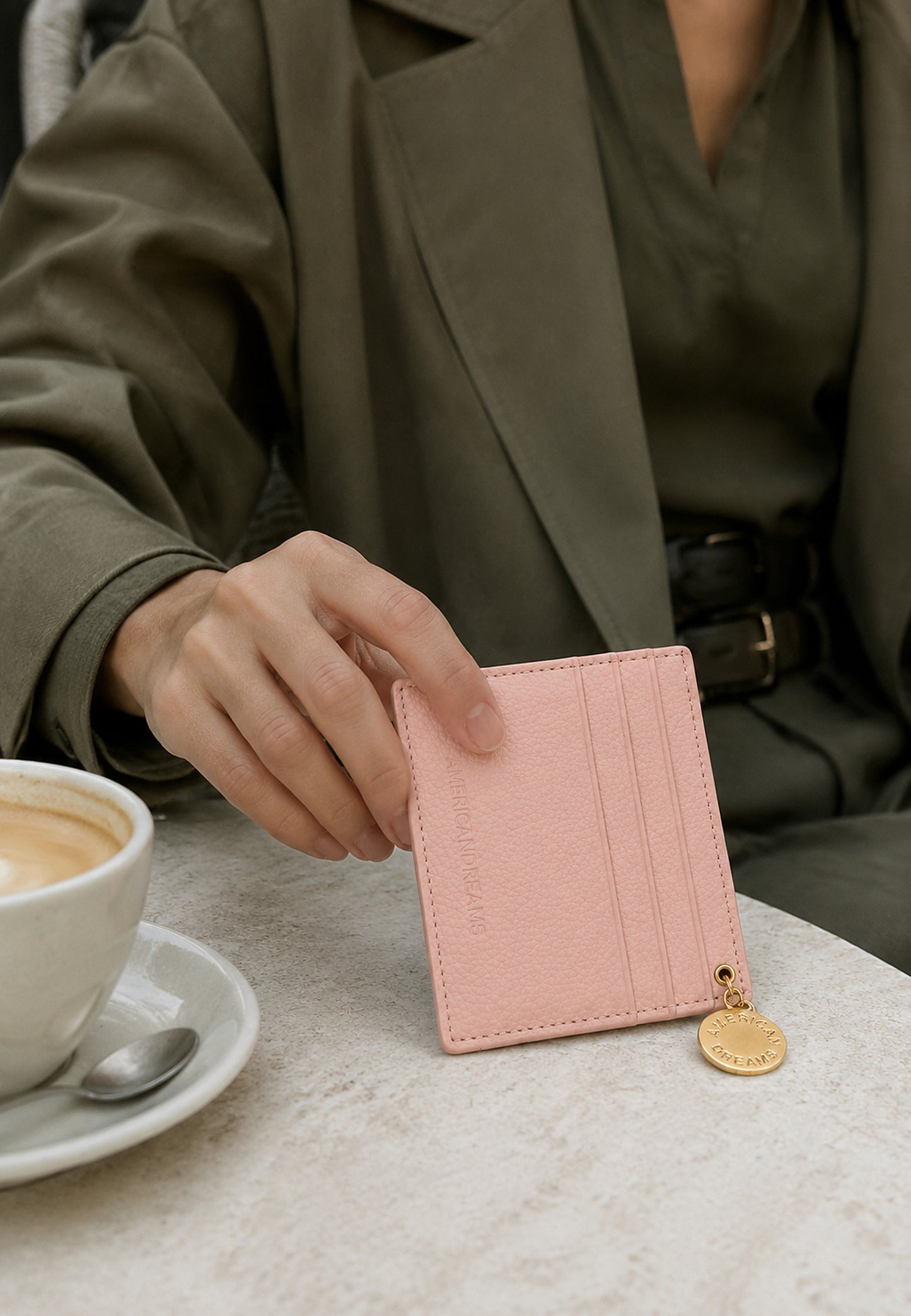 Signature Card Holder Leather with Charm Light Pink