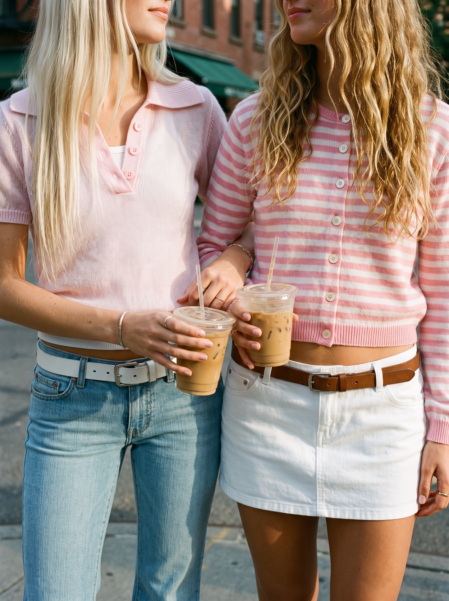 Clara Polo Light Pink and Lottie Striped Cardigan - NYC street style