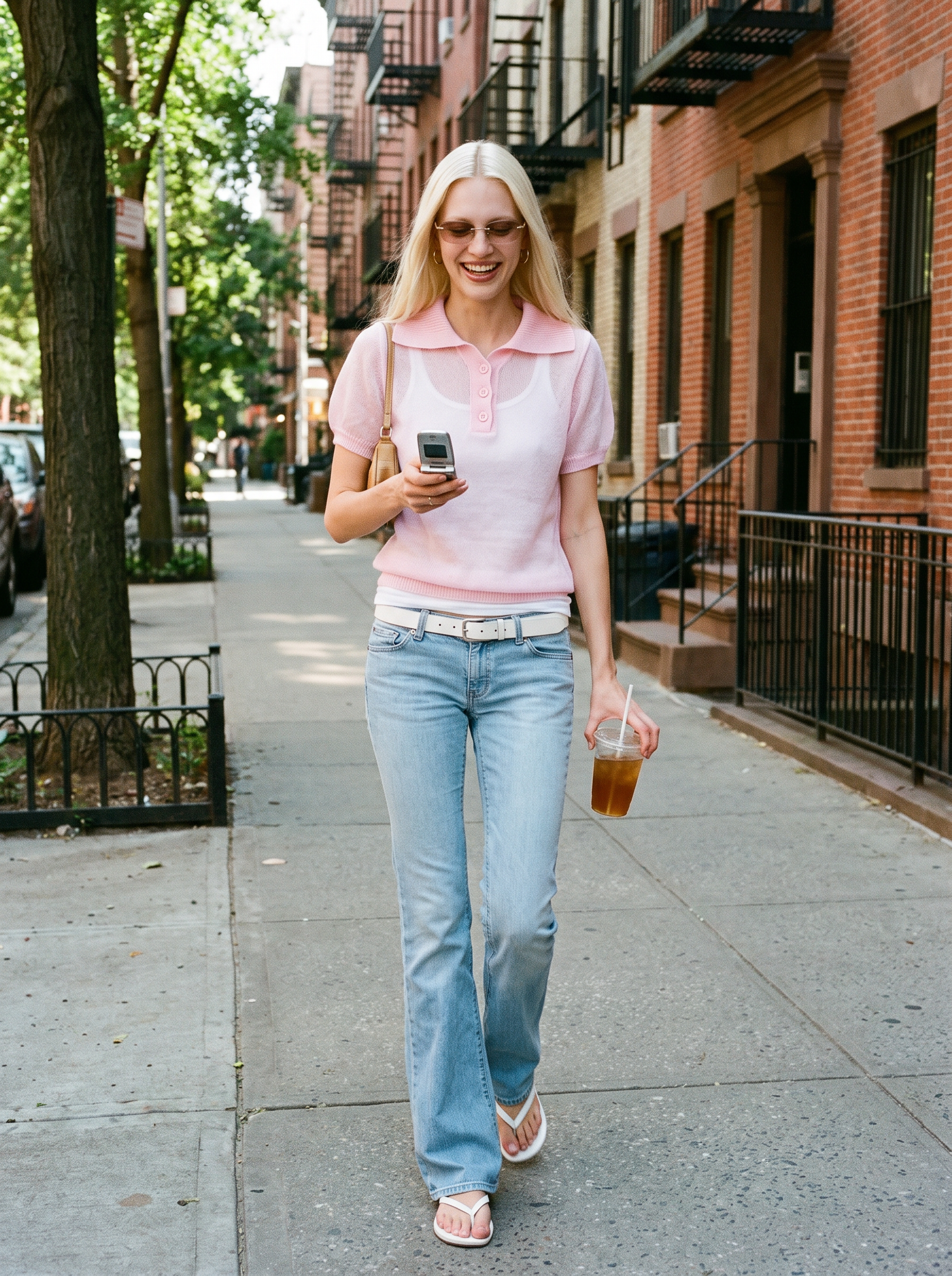 Clara Short Sleeve Knit Polo Light Pink - NYC street style