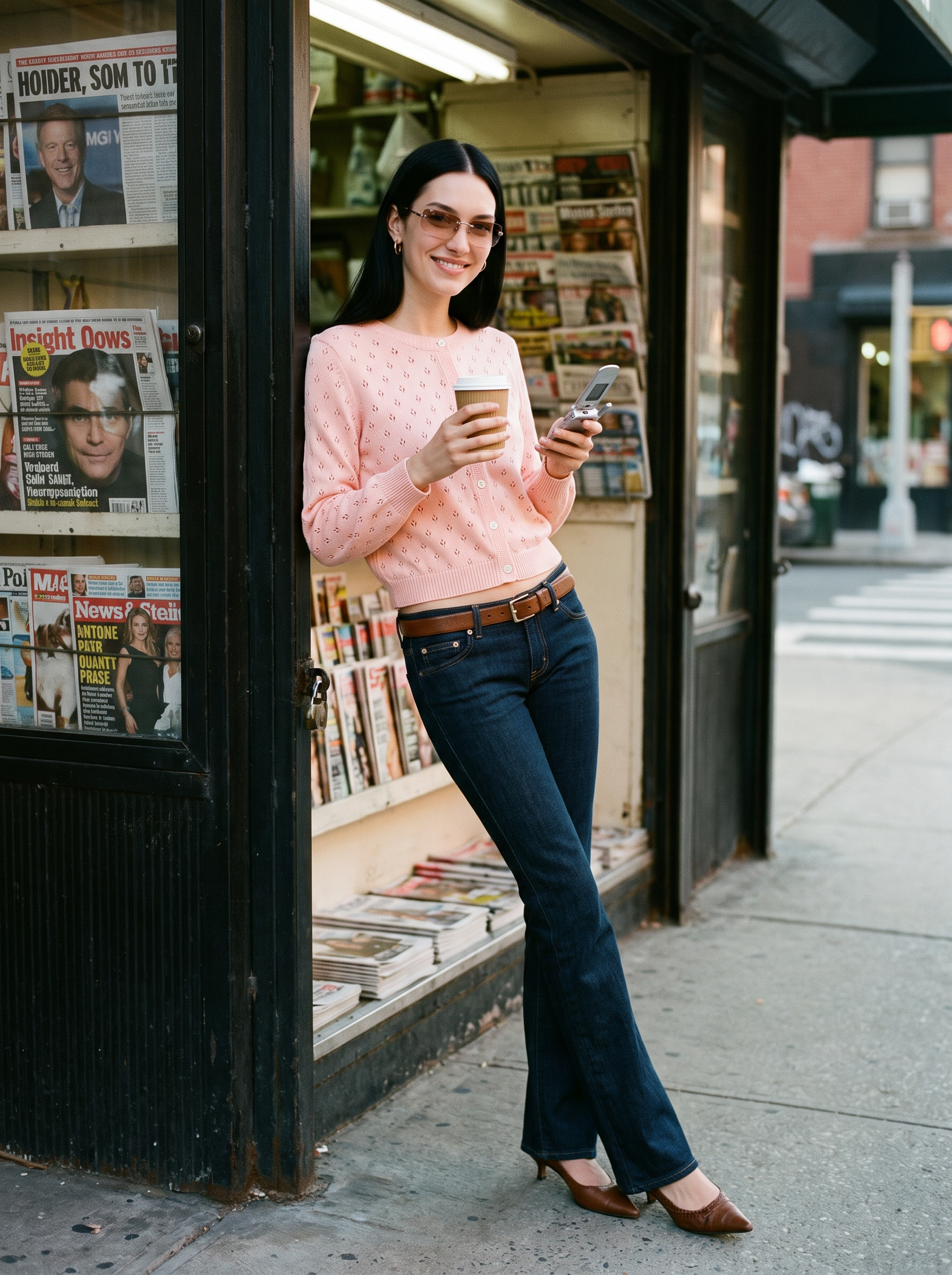 Elodie Pointelle Cardigan Peach - NYC street style