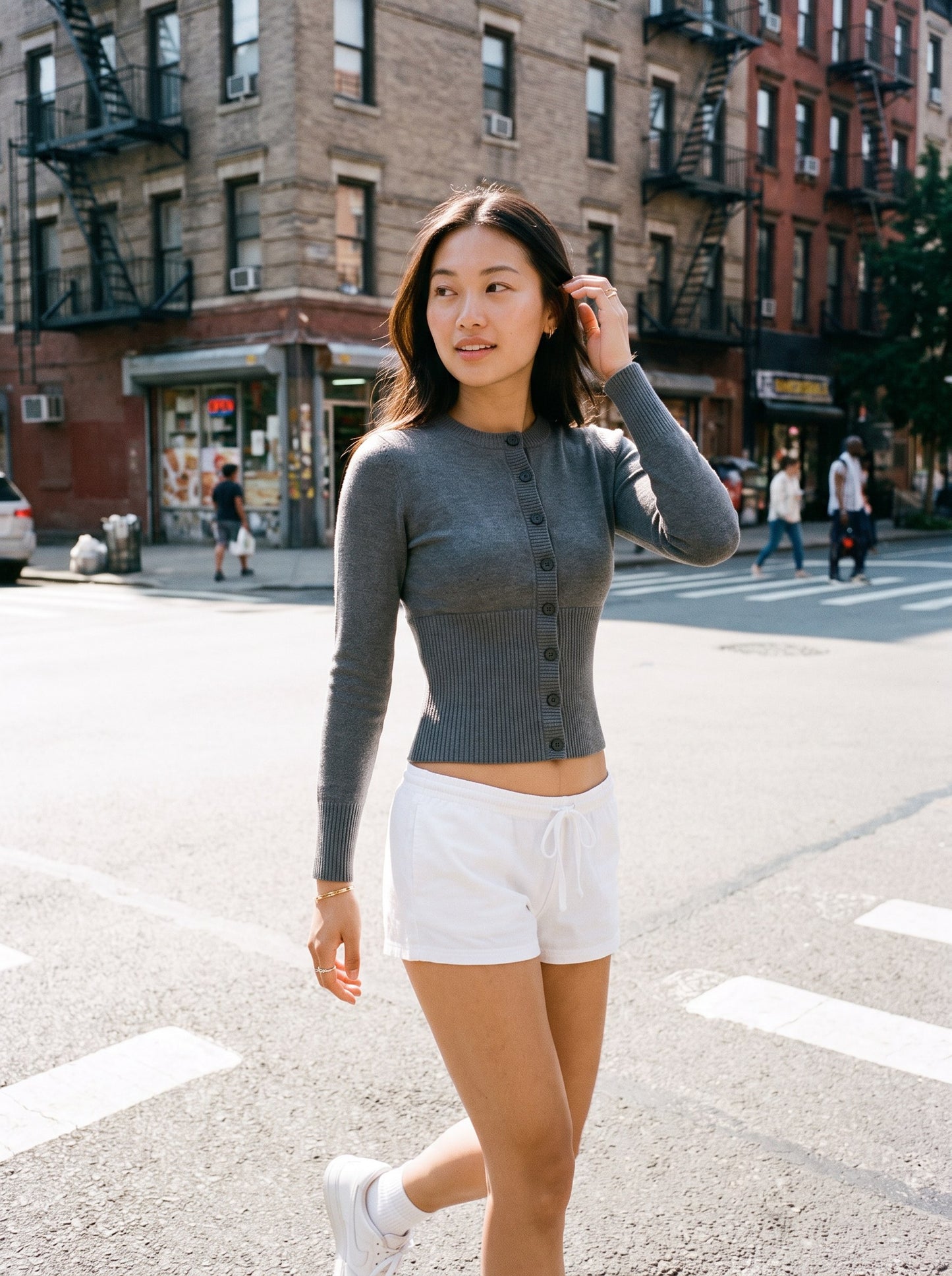 Camilla Cardigan Dark Grey - NYC street style