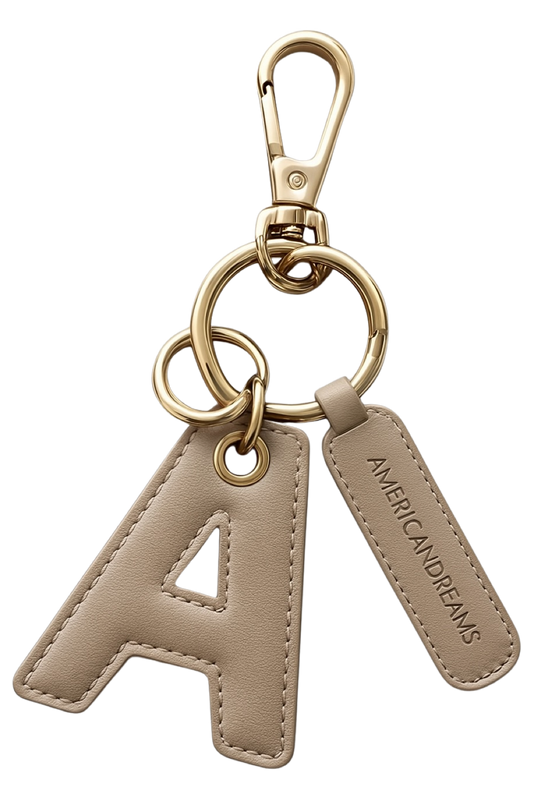 A Signature Leather Key Chain Beige