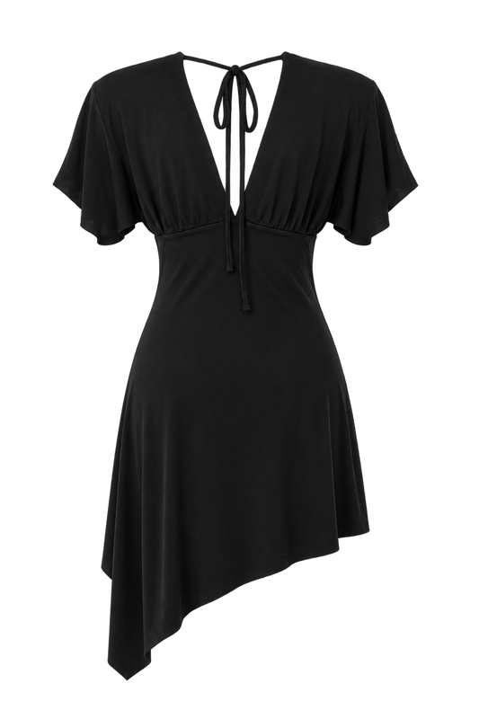 Alba V-Neck Asymmetrical Dress Black