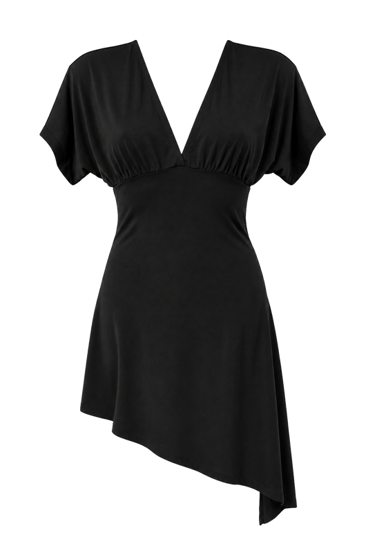 Alba V-Neck Asymmetrical Dress Black