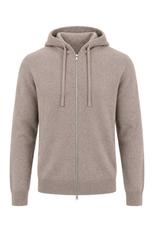Amer Hooded Merino Wool Cardigan Taupe