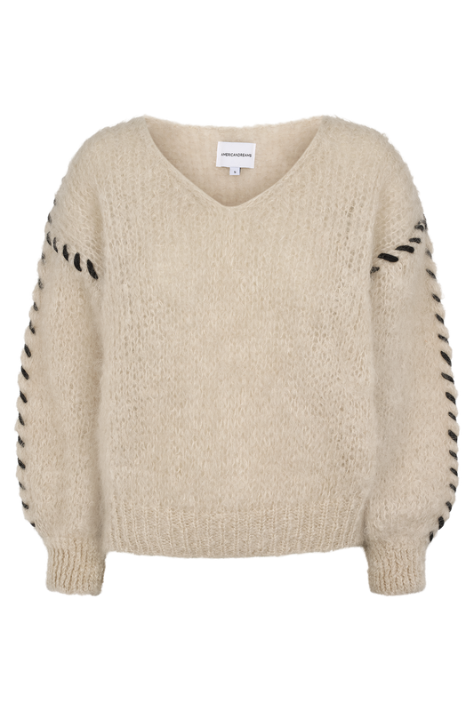 Milana LS Mohair Knit Stitching Beige