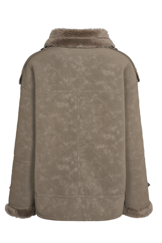 Biker Faux Fur Jacket Taupe