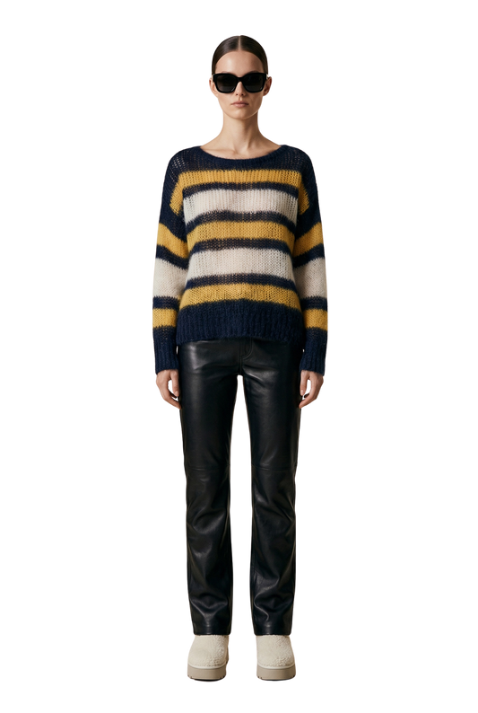 Amira Knit Pullover Blue White Yellow Striped