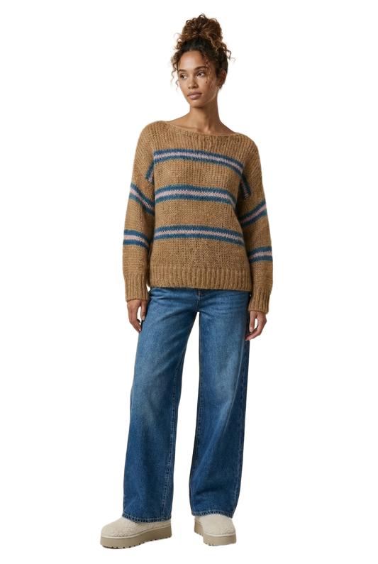 Amira Knit Pullover Brown/Blue/Light Pink Striped