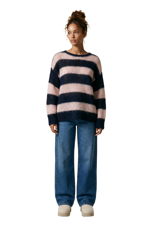 Amira Knit Pullover Navy / Light Pink Striped