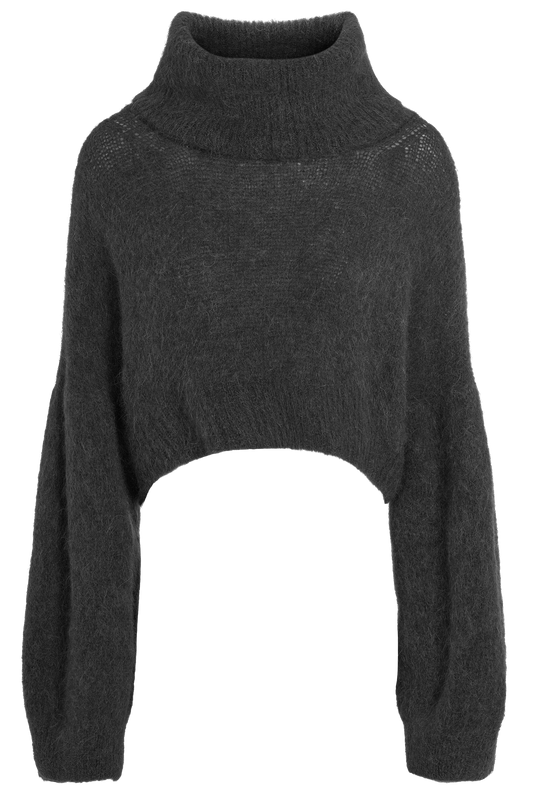 Andrea Rollneck Cropped Alpaca Pullover Black