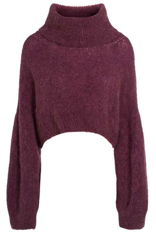 Andrea Rollneck Cropped Alpaca Pullover Bordeaux