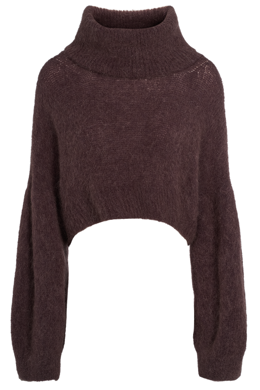 Andrea Rollneck Cropped Alpaca Pullover Cocoa