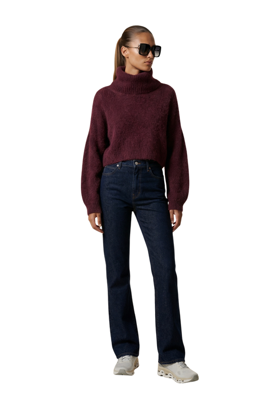 Andrea Rollneck Cropped Alpaca Pullover Bordeaux