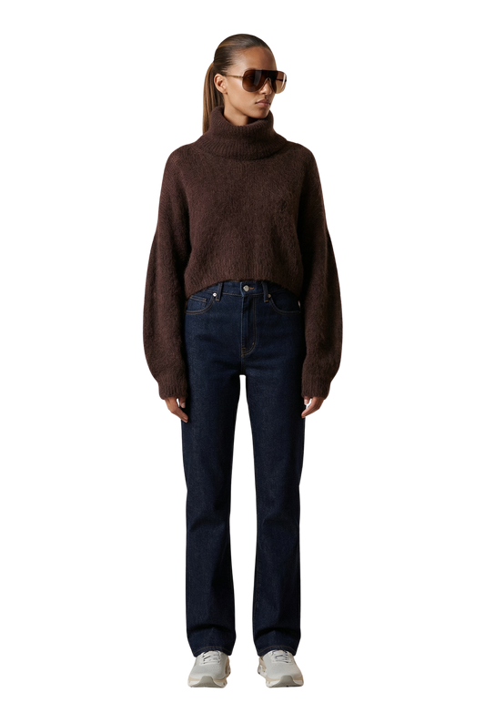 Andrea Rollneck Cropped Alpaca Pullover Cocoa