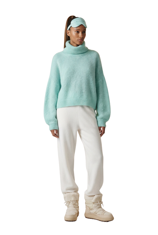 Andrea Rollneck Cropped Alpaca Pullover Seafoam Green