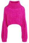Andrea Rollneck Cropped Alpaca Pullover Neon Pink