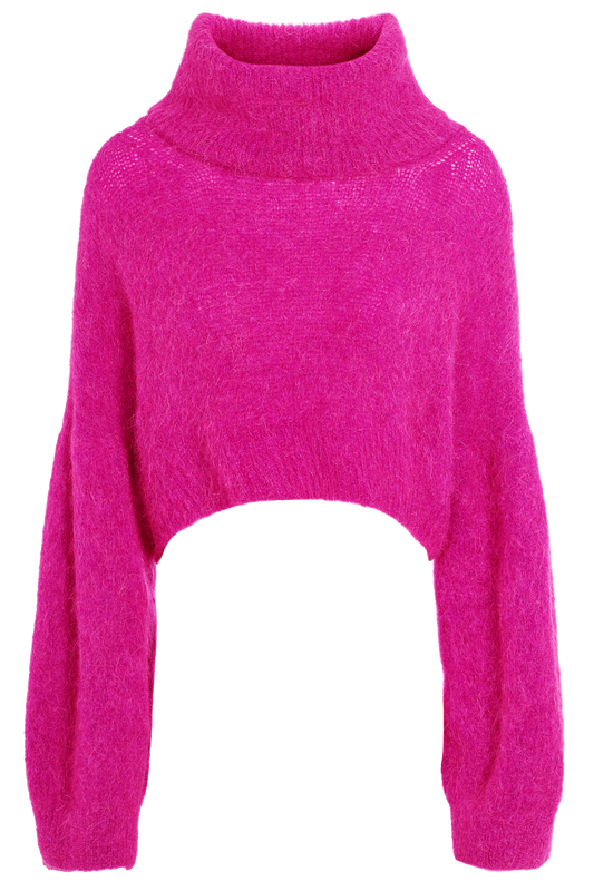 Andrea Rollneck Cropped Alpaca Pullover Neon Pink