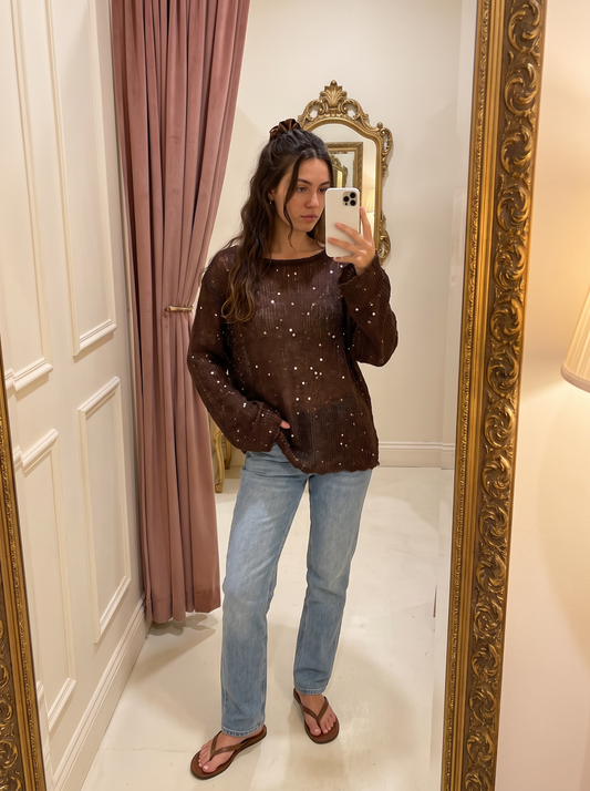 Anya Shimmer Pullover Dark Brown