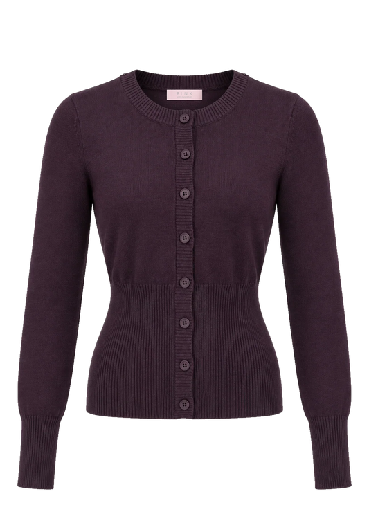 Camilla Cardigan Aubergine with PINK neck label