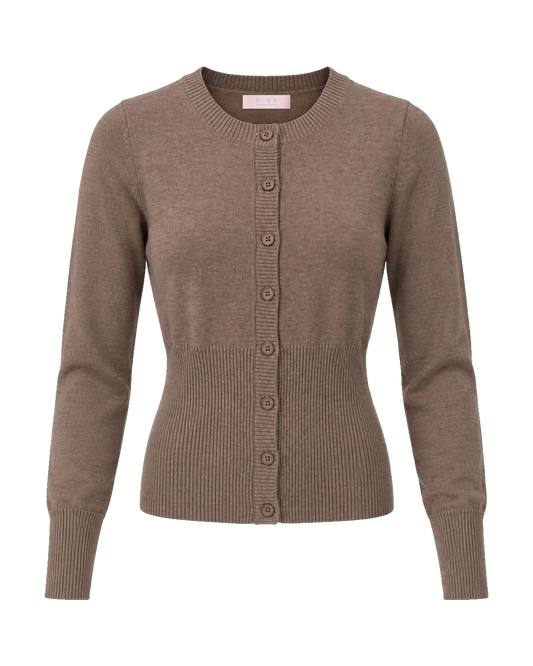 Camilla Cardigan Light Brown with PINK neck label