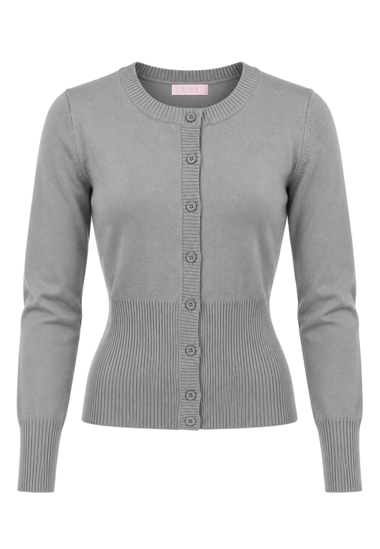 Camilla Cardigan Light Grey with PINK neck label