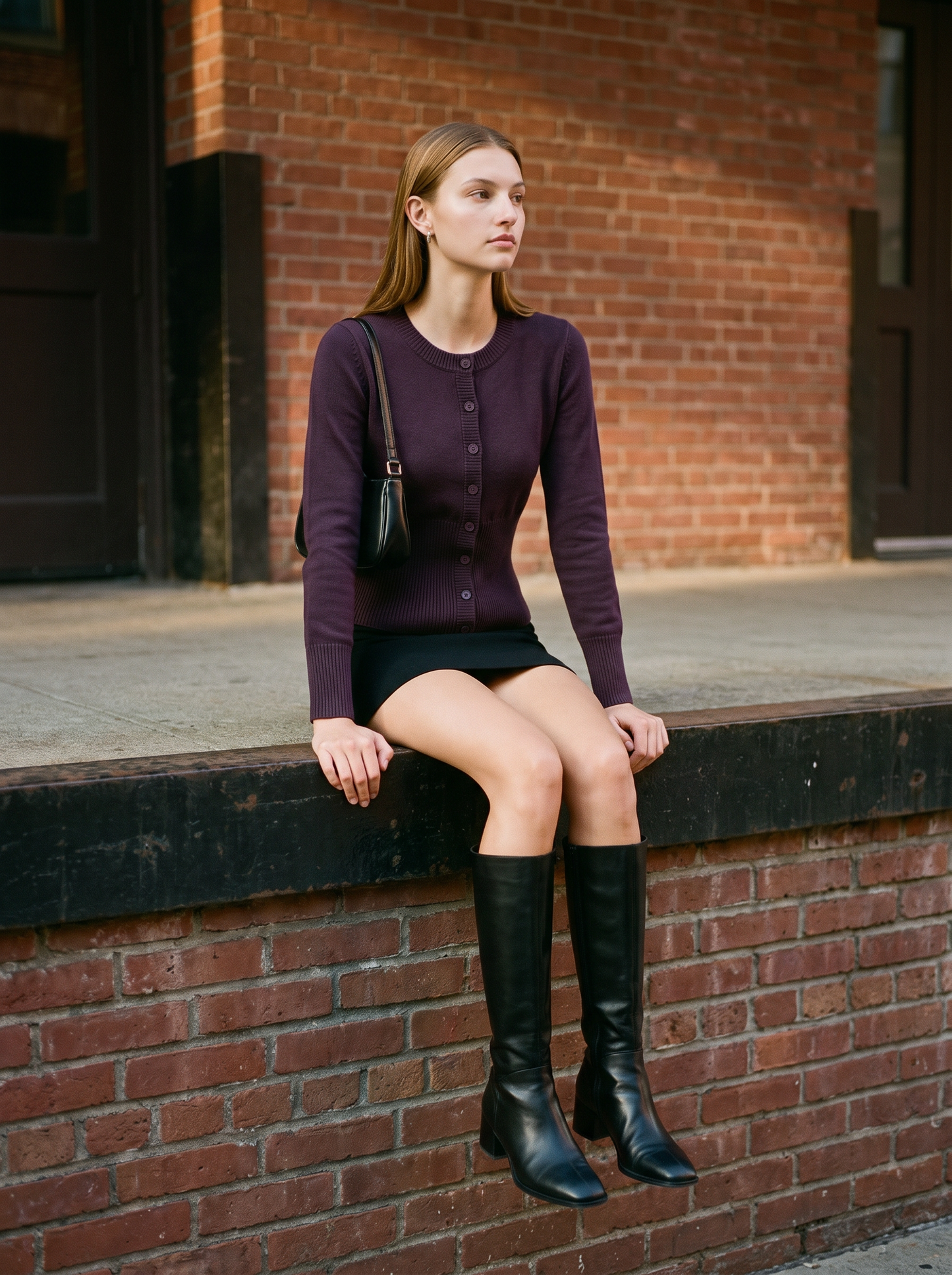 Camilla Cardigan Aubergine – NYC street style, Tribeca