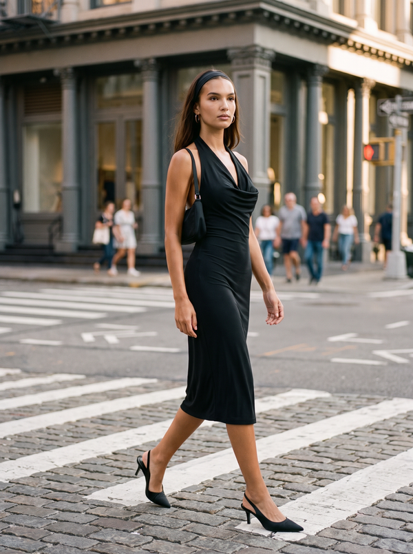 Olia Cowl Neck Dress Black