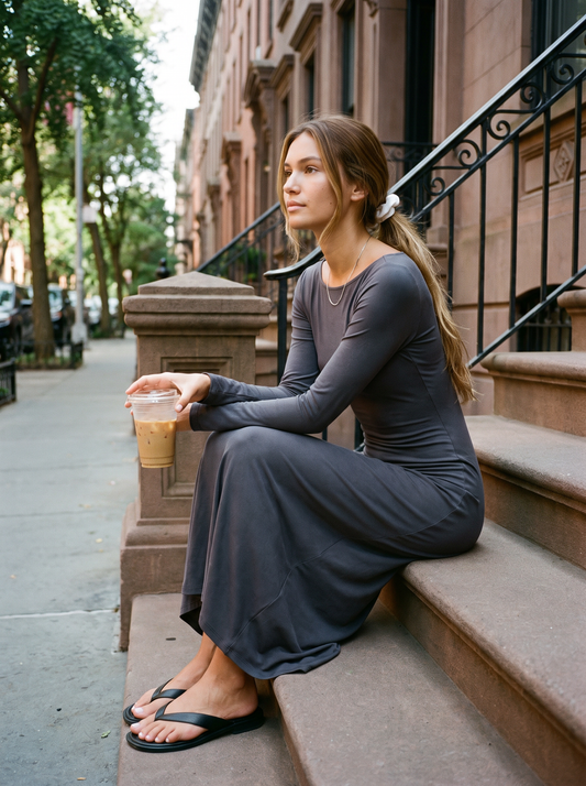Scarlett Long Open Back Dress Dark Grey – NYC street style