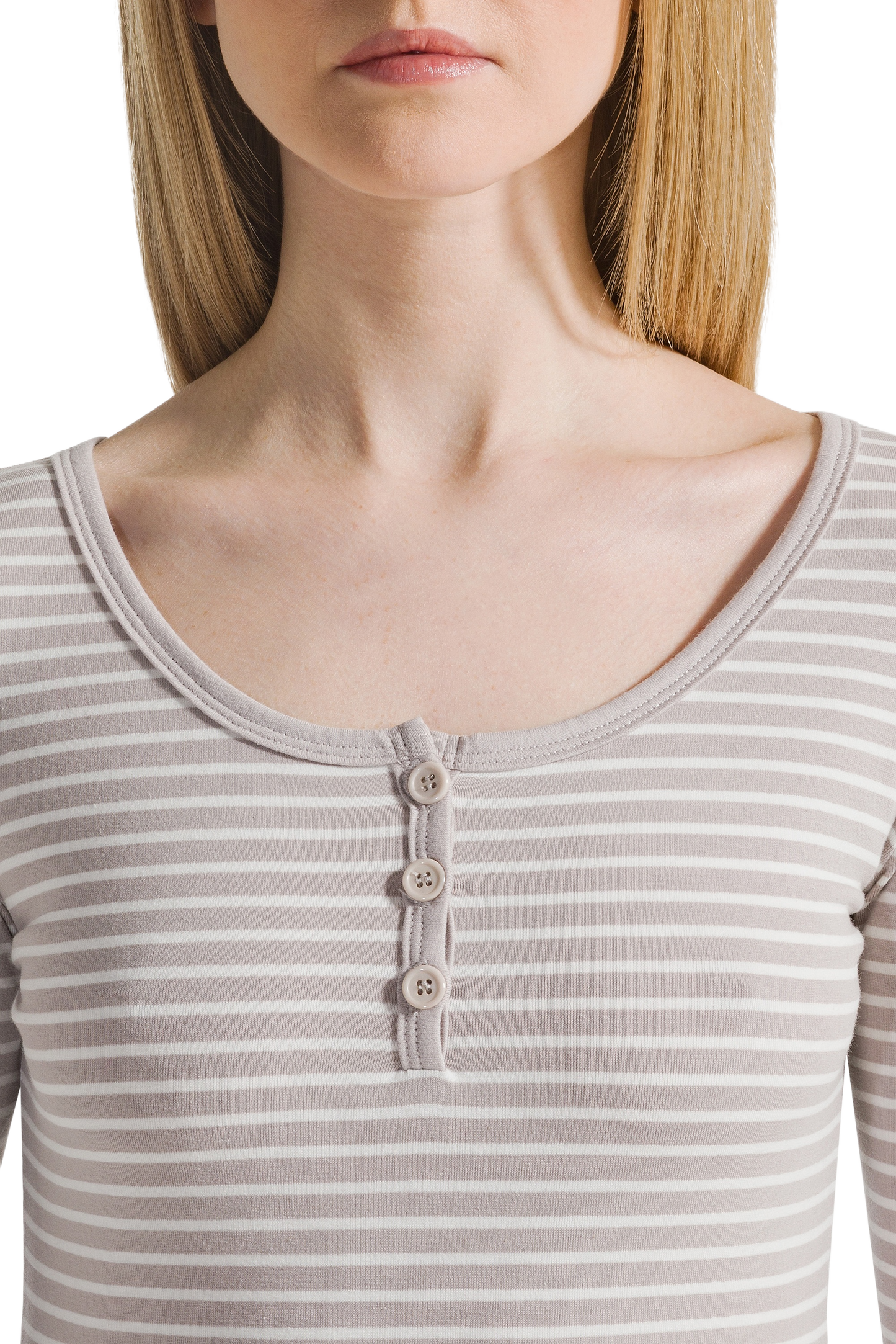 Caroline Striped LS Blouse Beige / White