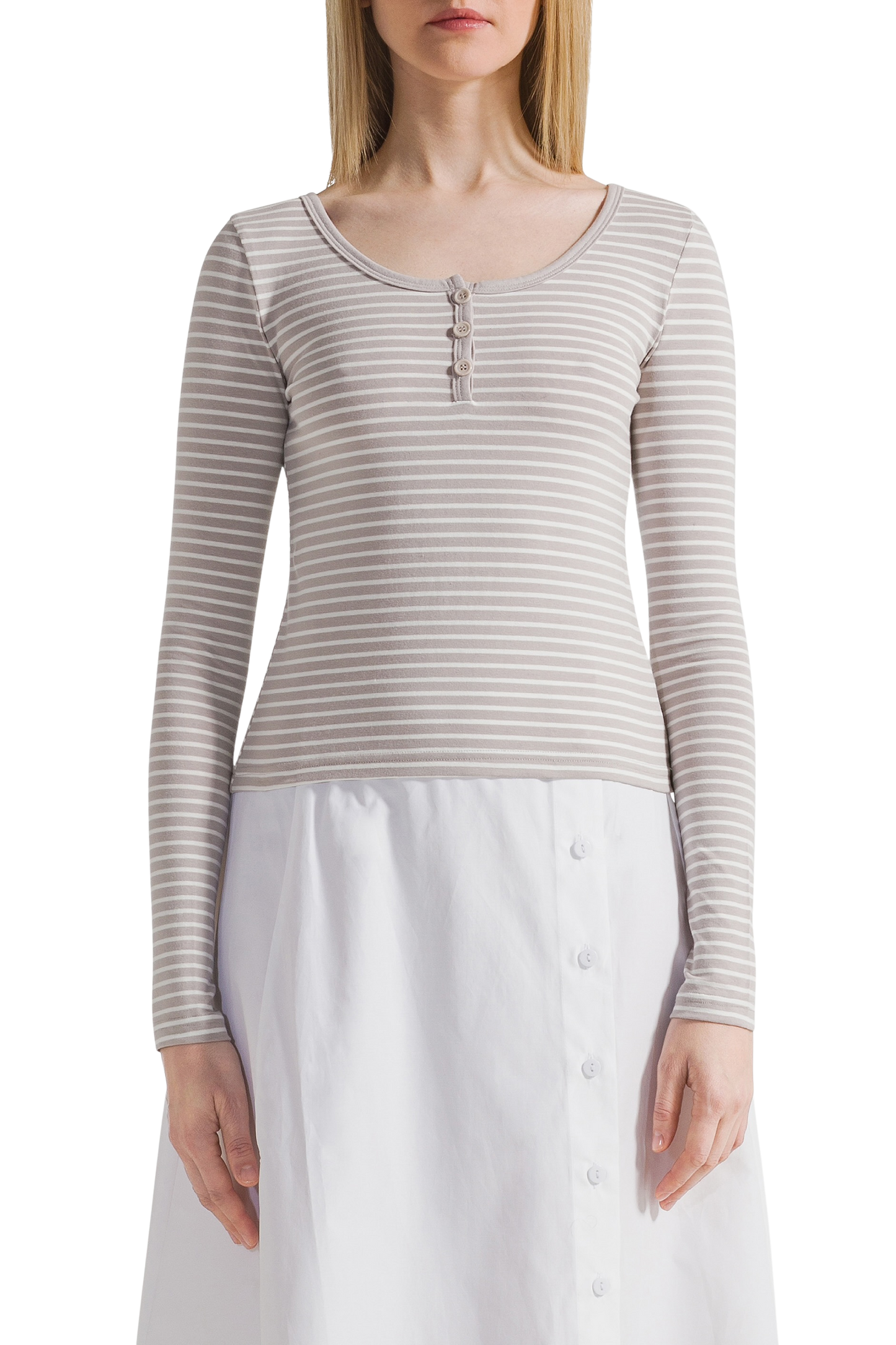 Caroline Striped LS Blouse Beige / White