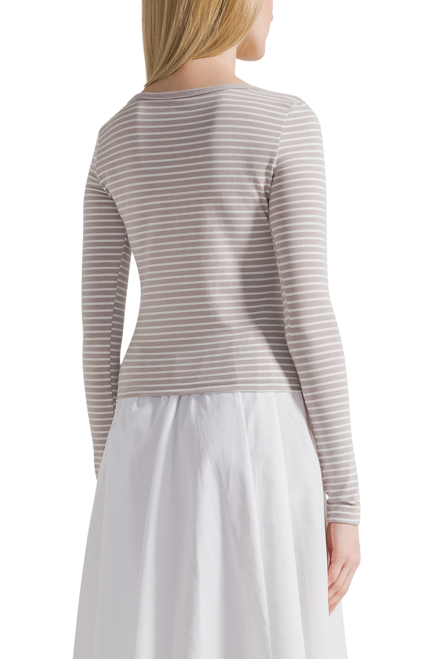Caroline Striped LS Blouse Beige / White