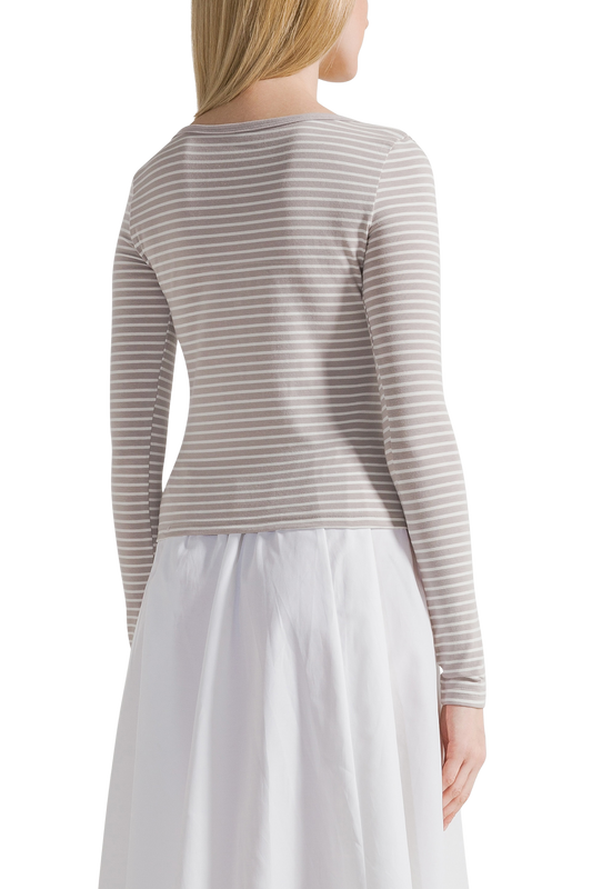 Caroline Striped LS Blouse Beige / White