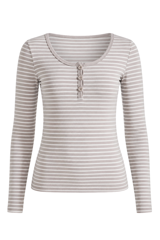 Caroline Striped LS Blouse Beige / White