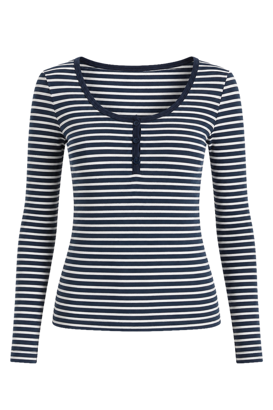 Caroline Striped LS Blouse Black / White