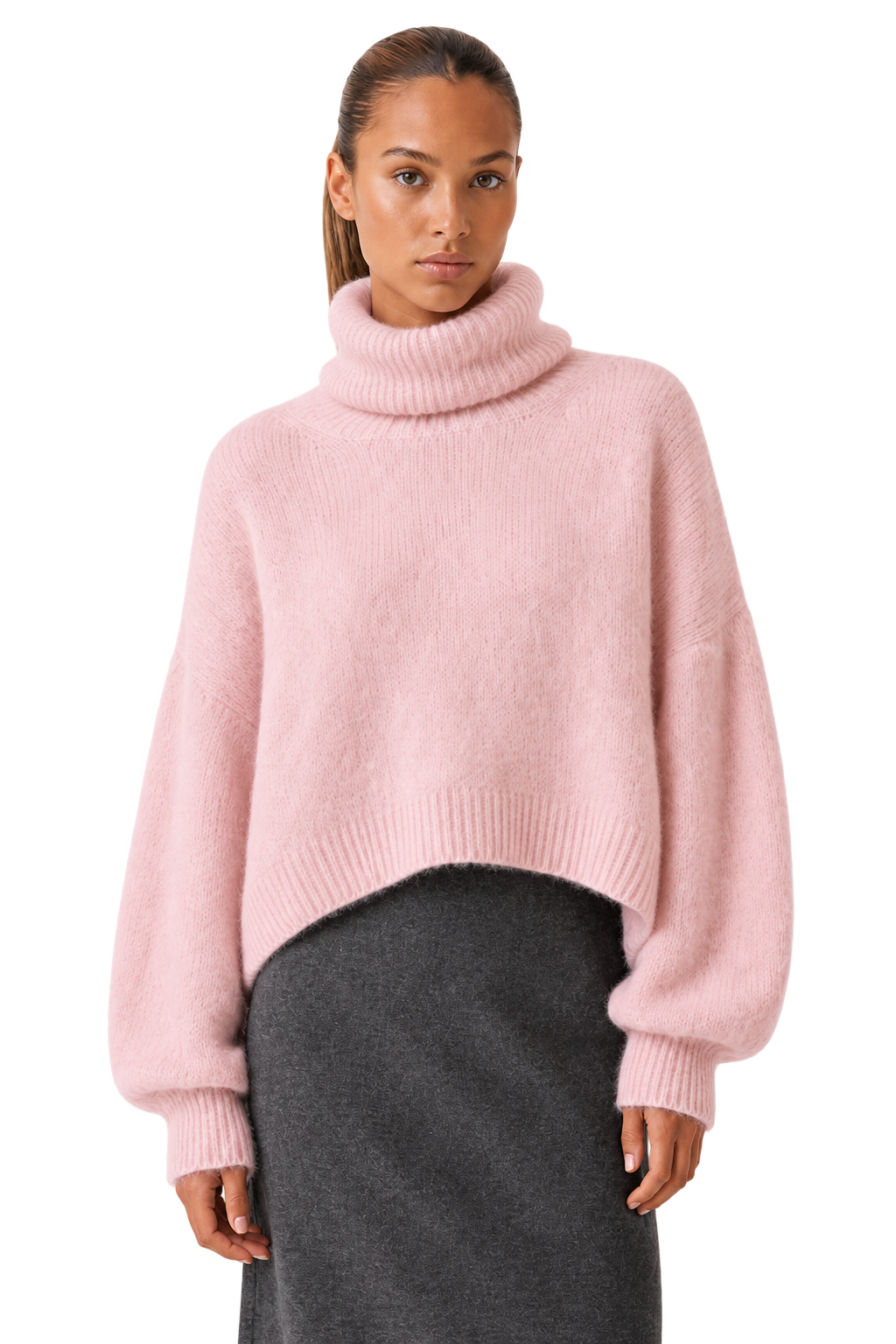 Andrea Rollneck Cropped Alpaca Pullover Light Pink image