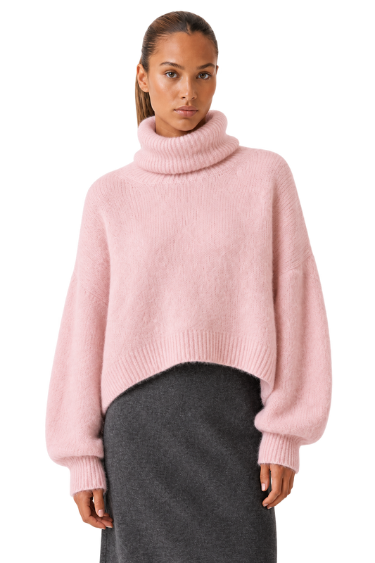 Andrea Rollneck Cropped Alpaca Pullover Light Pink image