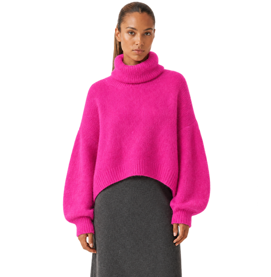 Andrea Rollneck Cropped Alpaca Pullover Neon Pink image