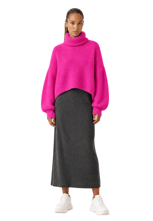 Andrea Rollneck Cropped Alpaca Pullover Neon Pink image