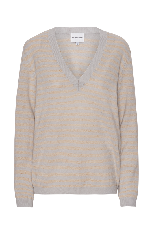 Christy V Neck Cashmere Pullover Grey / Beige