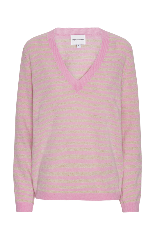 Christy V Neck Cashmere Pullover Light Pink / Beige