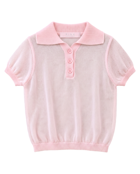 Clara Short Sleeve Knit Polo Light Pink - flat lay