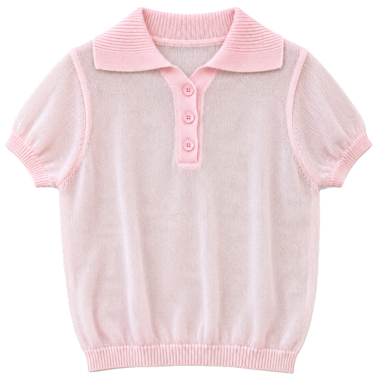 Clara Short Sleeve Knit Polo Light Pink - front